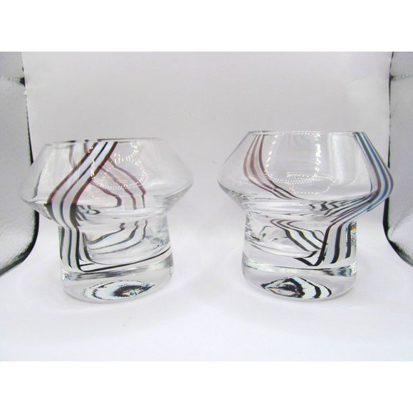 Caithness Black and White Striped Glass Tea Light Holder set of 2 - Picture 5 of 12
